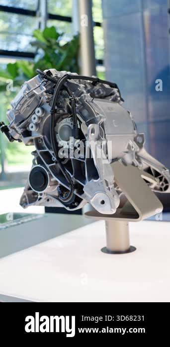 complex engine display, exquisite automotive powertrain on pedestal ...