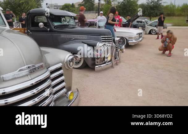 Texas Low Rider Austin, Texas USA - September 7 2025 Classic Lowrider Car Lineup ...