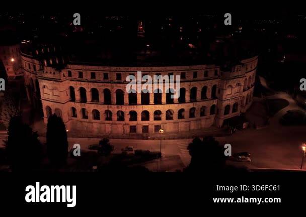 Cinematic Aerial View of Pula, Croatia Ancient Roman Amphitheatre ...