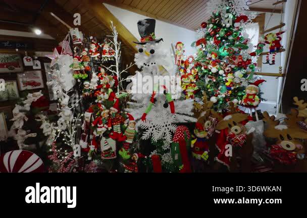 Cozy Christmas Themed Shop Interior Filled With Holiday Decorations 