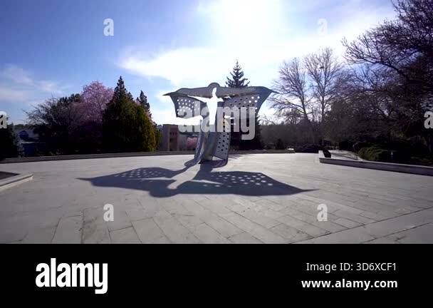 Hezarfen Statue at Middle East Technical University Campus Stock Video