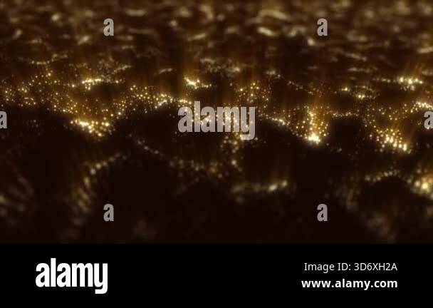 Glowing golden particle waves flowing in soft motion. Abstract ...