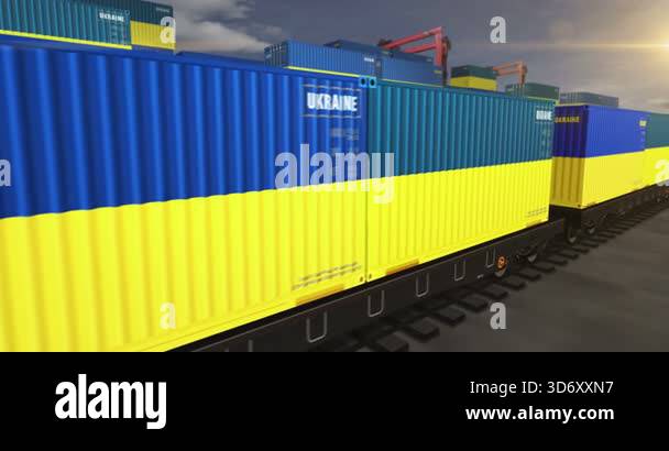 Ukraine export production and import containers on a freight wagons ...