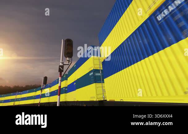 Ukraine export production and import containers on a railway freight ...