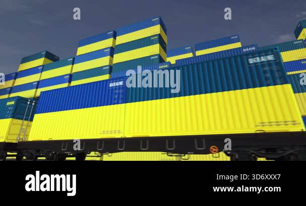 Ukraine export production and import containers on a freight wagons ...