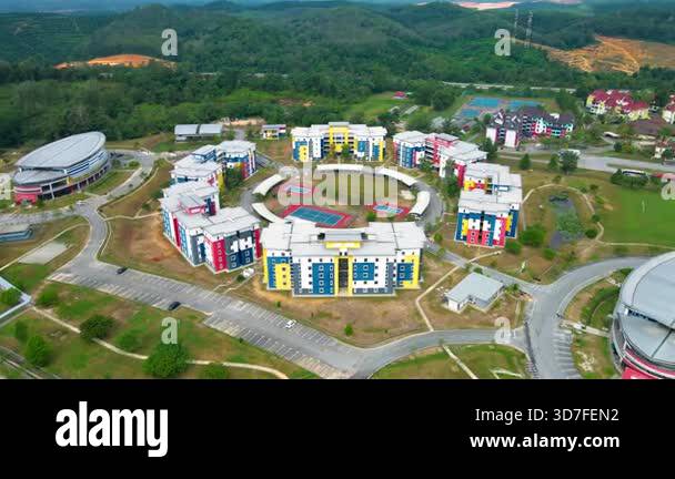 Aerial view of a modern university student residential complex arranged ...