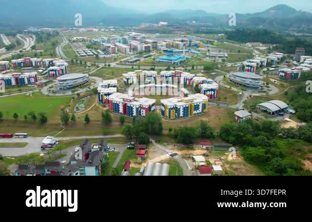 Aerial view of a modern university student residential complex arranged ...