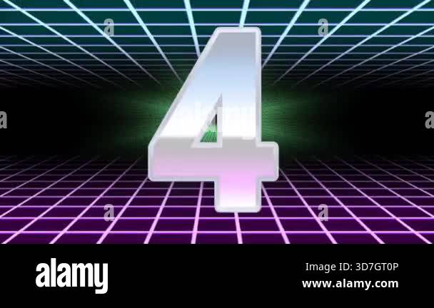 Retro 80s VJ style countdown from 5 to 1, featuring glowing chrome ...