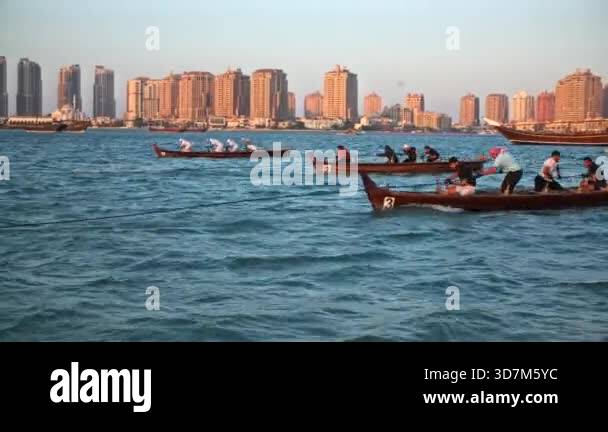 Doha , Qatar- December 6 2024:Traditional boat racing competition in ...