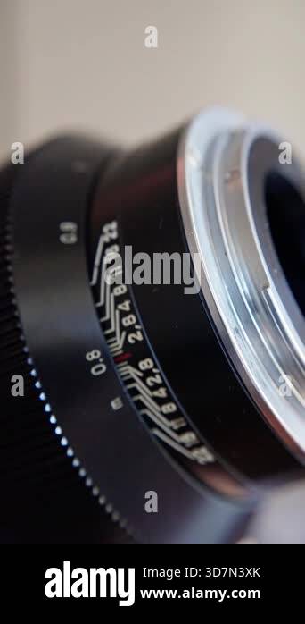 retro lens closeup, vintage camera with focus details, detailed view of ...