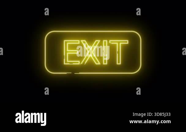 A neon yellow exit sign surrounded by a rounded rectangular border on a ...