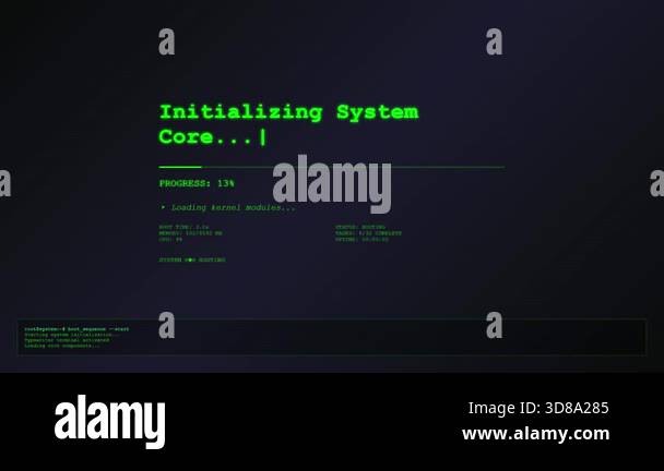Futuristic System Boot Sequence Animation Green Tech Terminal UI ...