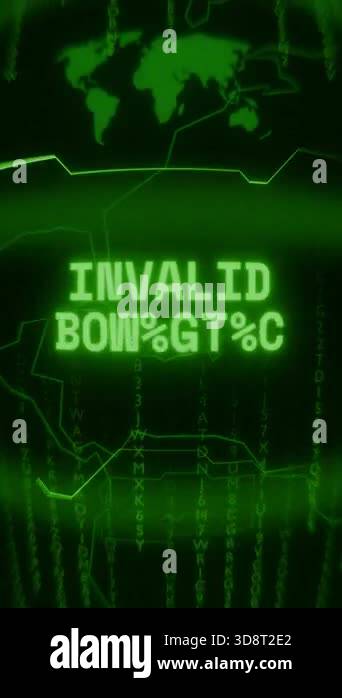 Old green Vertical Retro CRT screen showing text INVALID RESPONSE ...