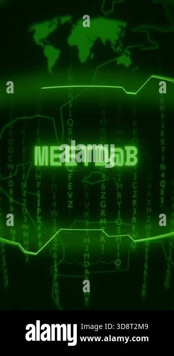 Old green Vertical Retro CRT screen showing text MEETING appearing in ...