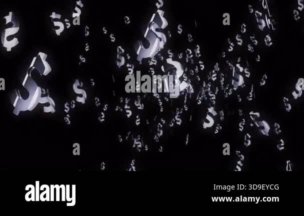 Dollar USD currency US money symbol rain fall loop. Abstract 3d golden ...