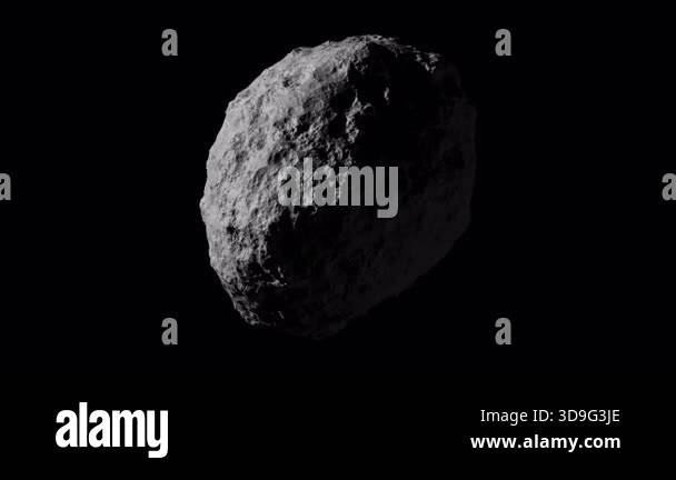 Looping 3D animation of a space asteroid rotation. Cyclic slow rotation ...