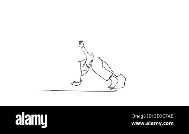 Animated self drawing of continuous line draw two active men are ...