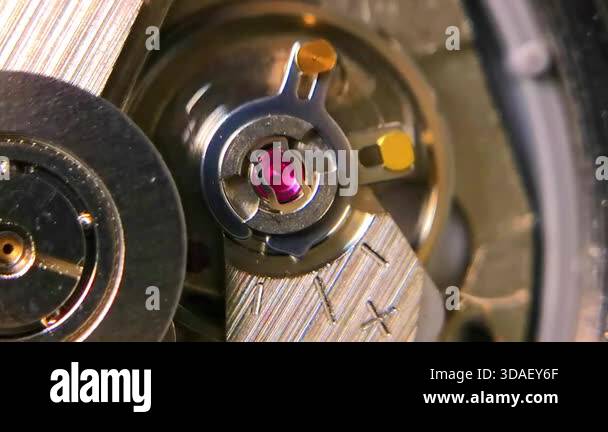 Ruby Watch Mechanism Macro footage showing the inner workings of a mechanical automatic ...