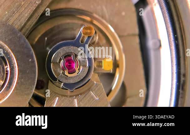 Ruby Watch Mechanism Macro footage showing the inner workings of a mechanical automatic ...