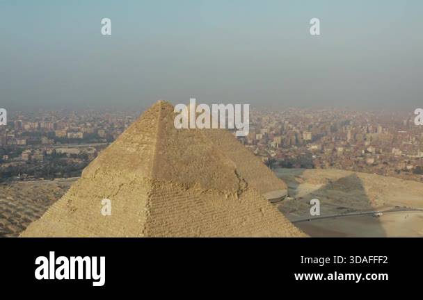 Aerial perspective of the Khufu and Khafre pyramids located in the Giza ...
