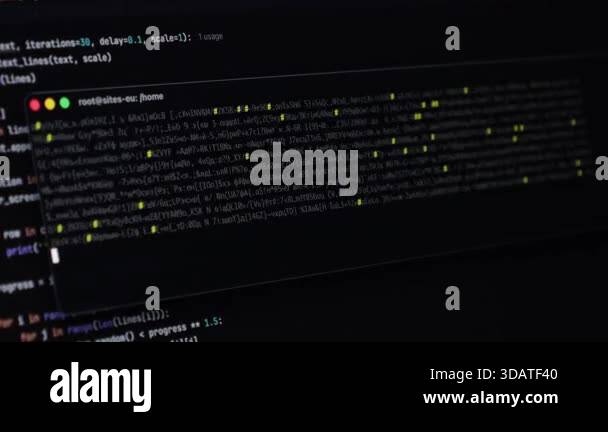 Close-up view of a computer terminal highlighting intricate programming ...
