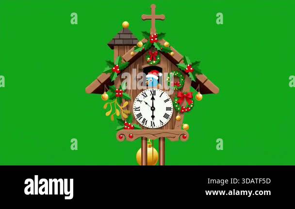 Animated Cuckoo Clock With Holiday Decorations And Singing Bird Stock