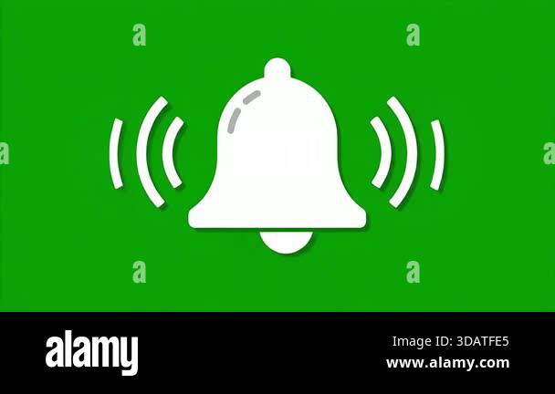 Looping animation of a white bell notification icon ringing against ...
