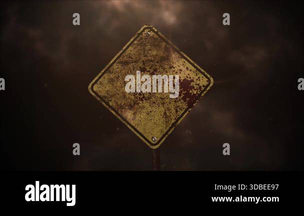 rusted warning sign with blood splatter, isolated diamond road sign ...