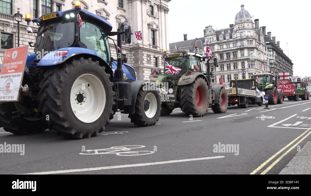 Farmers drive tractors through Parliament Square to protest against ...