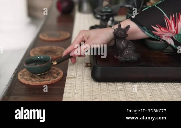 Chinese traditional drink. Tea ritual. Female hand preparing ceremony ...