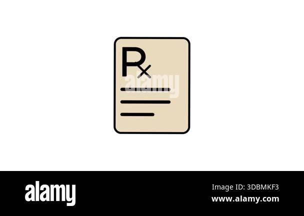 Minimalist pharmacy document animation depicting RX label and writing ...