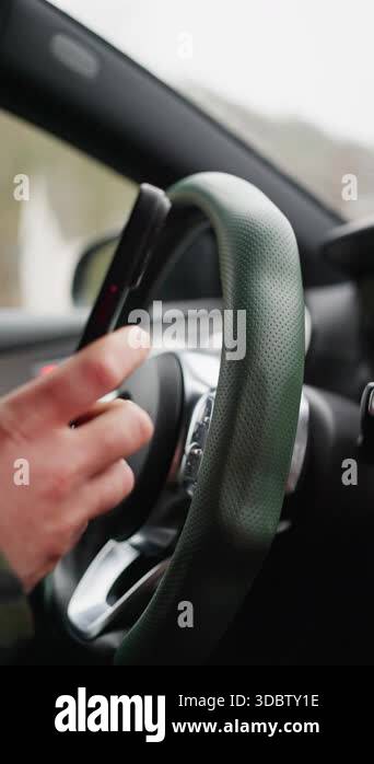 Closeup Steering Wheel Hand On Rim, Driver Adjusting Grip And Focusing ...