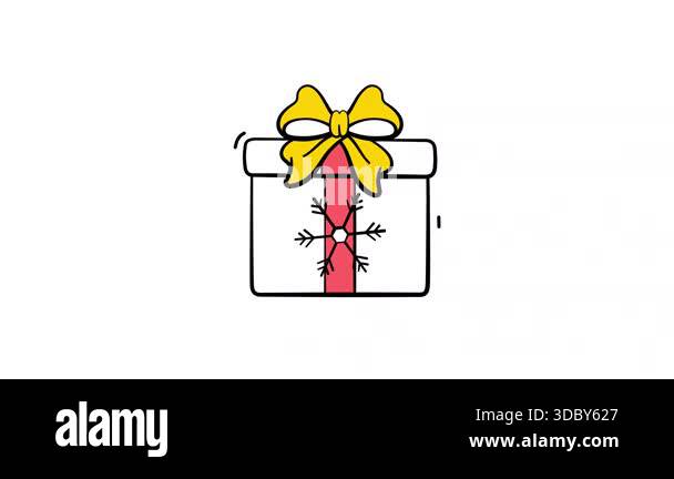 Wrapped gift box with a ribbon, doodle animated icon of gift box in ...
