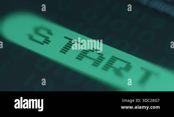 Proceed Button Hacker Finger taps a green Start button, hacker style Stock Video Footage - Alamy