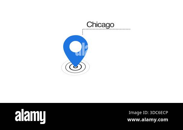 Chicago GPS Map pin Location Animation with Digital Navigation Pointer ...