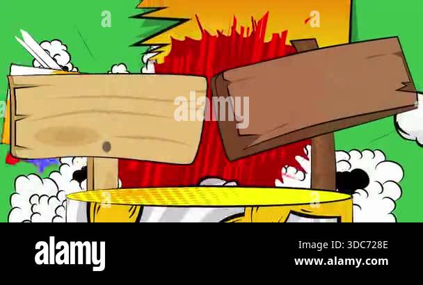 Signboard Comic Comic Book Product podium stage animation for presentation with wood ...