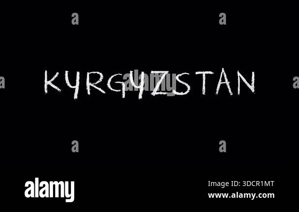 Kyrgyzstan country name revealing against black background ...