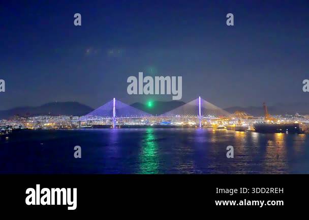 Busan, South Korea, 1st of Jan 2025, night view of a suspension cable ...