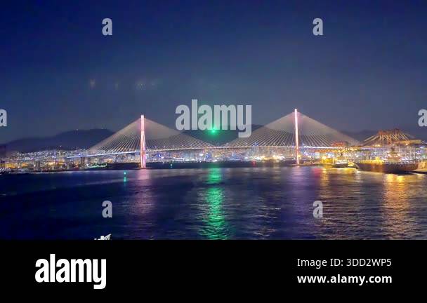 Busan, South Korea, 1st of Jan 2025, night view of a suspension cable ...