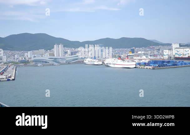 Busan, South Korea, 1st of Jan 2025 A wide shot shows a cruise ship ...