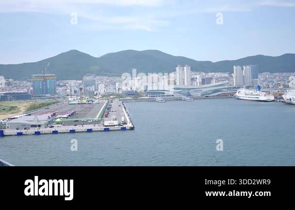 Busan, South Korea, 1st of Jan 2025 A wide shot shows a cruise ship ...
