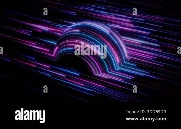 Looped animation of abstract purple and blue neon light streaks flowing ...