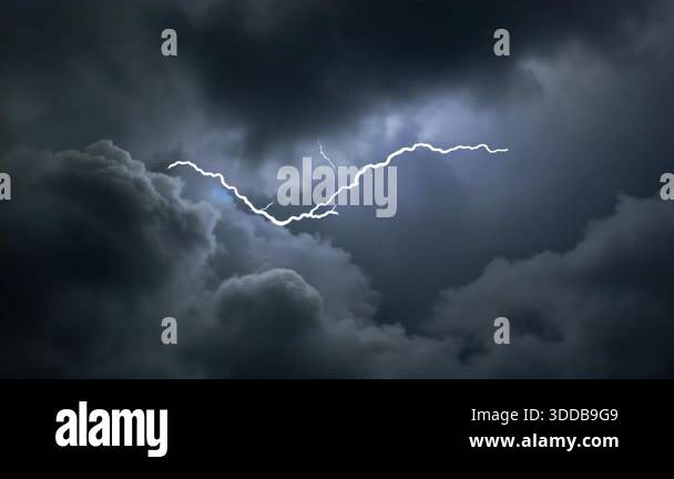 Dramatic Lightning Strikes Across Dark Stormy Sky and Thunderstorm at ...