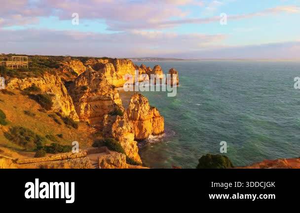 Ponta da Piedade Rock Formations, Golden Cliffs and Atlantic Ocean on ...