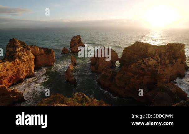 Ponta da Piedade Rock Formations, Cliffs and Atlantic Ocean at Sunrise ...