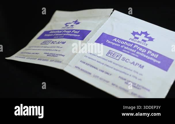 Alcohol swabs used by drugs addicts to clean an injection site before ...