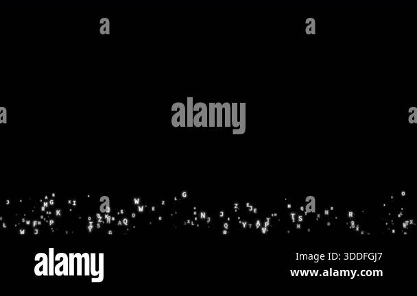 Abstract animated background with flowing random letters in white color ...