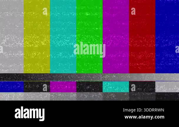 A classic television test pattern with colorful bars, accompanied by ...