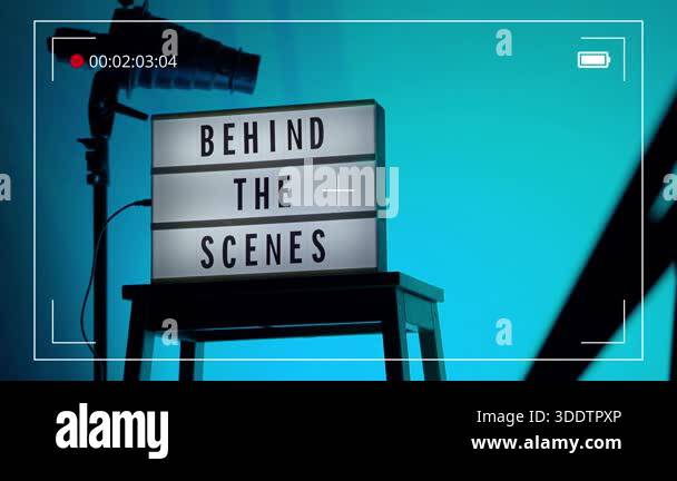 BTS. Behind the scene light box in front of vdo camera frame. Black ...