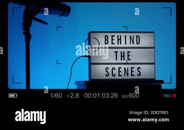 BTS. Behind the scene light box in front of vdo camera frame. Black ...
